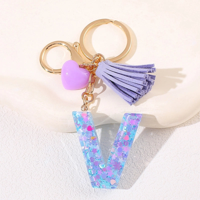 New Women’s Purple Love Tassel 26 Letter Keychain Cute Car Key Chain Couple Backpack Jewelry