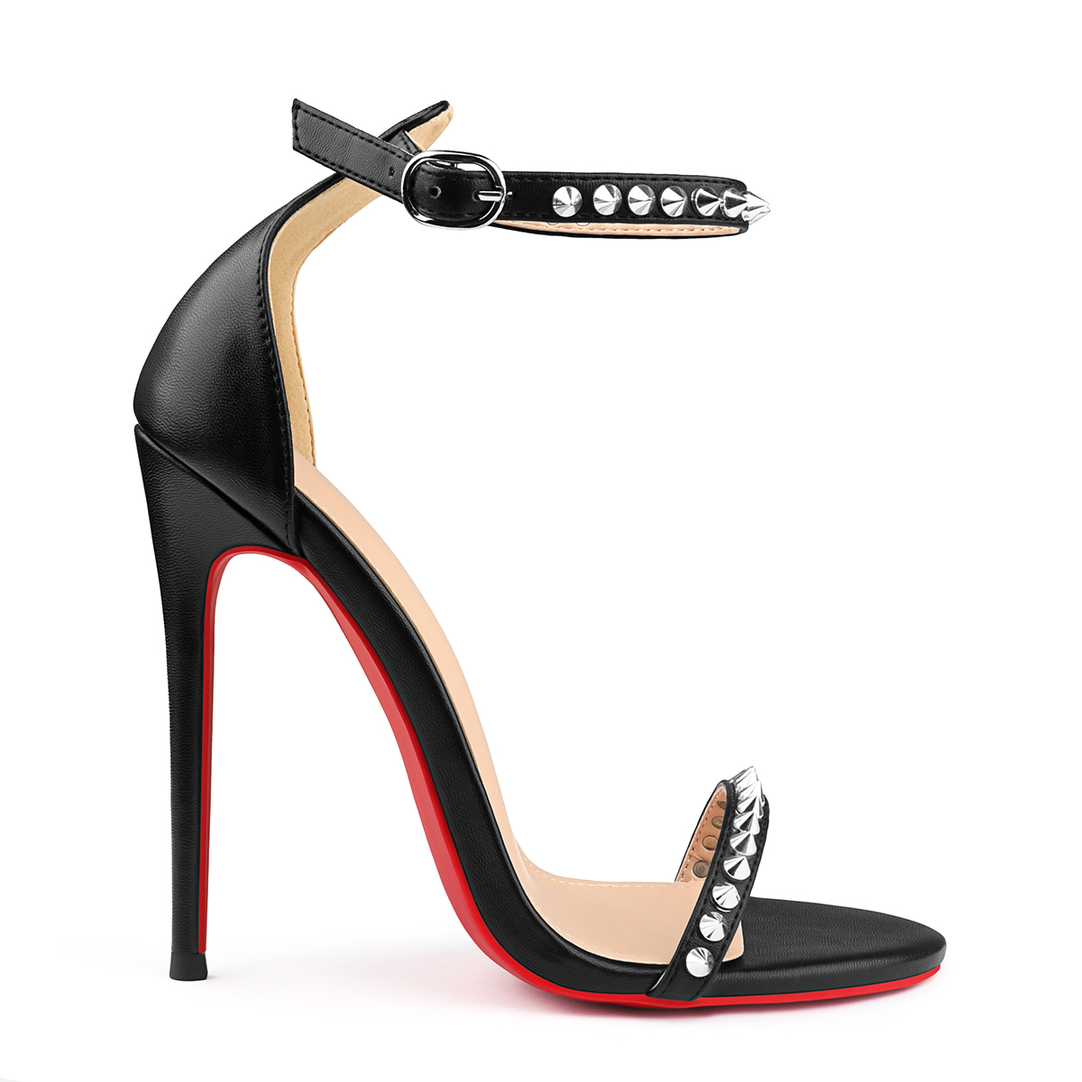 120mm Women's Pointed Toe Open Toe Ankle Strap Red Bottom Sandals Pumps Shoes Matte-MERUMOTE