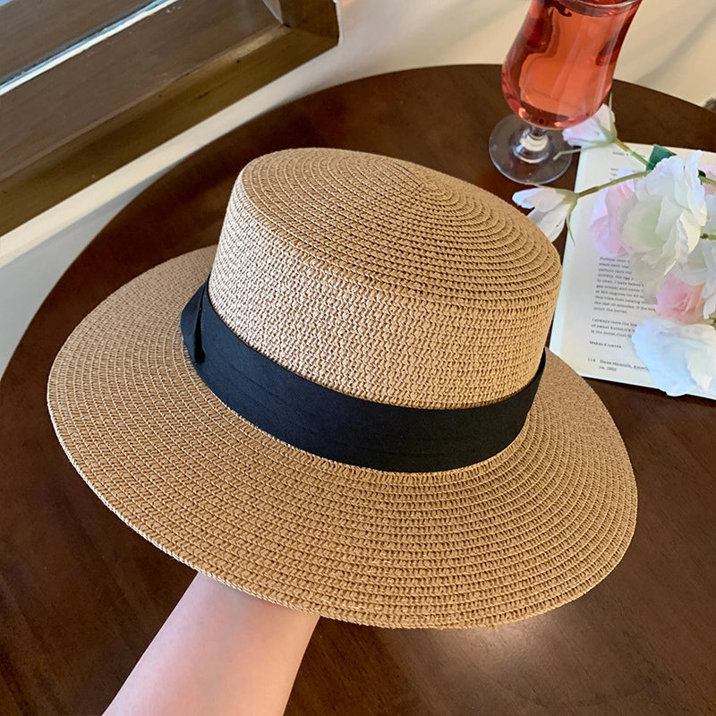 Women’s Vacation Color Block Flat Eaves Straw Hat