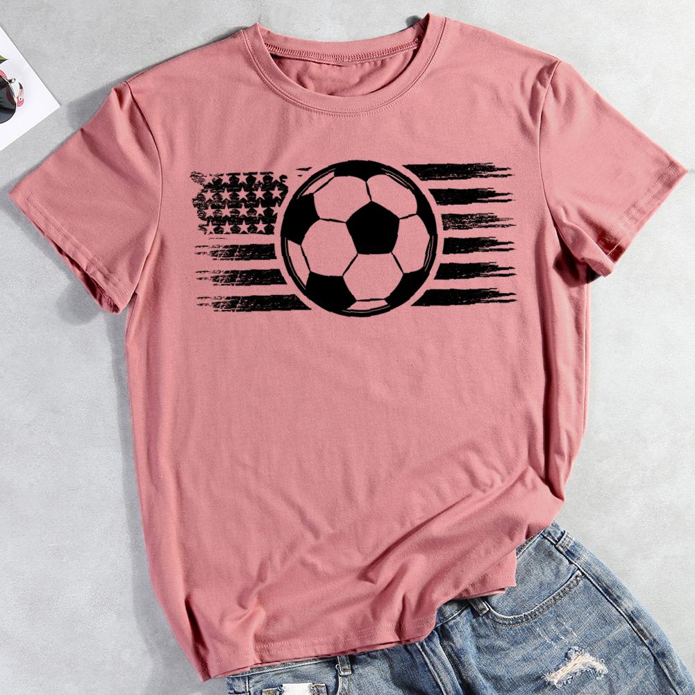 Soccer and American flag Round Neck T-shirt-0019620-Guru-buzz