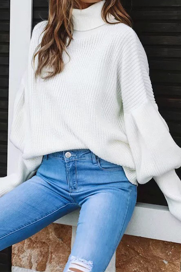 Casual Solid Split Joint Turtleneck Tops Sweater(3 Colors) - Life is Beautiful for You - SheChoic