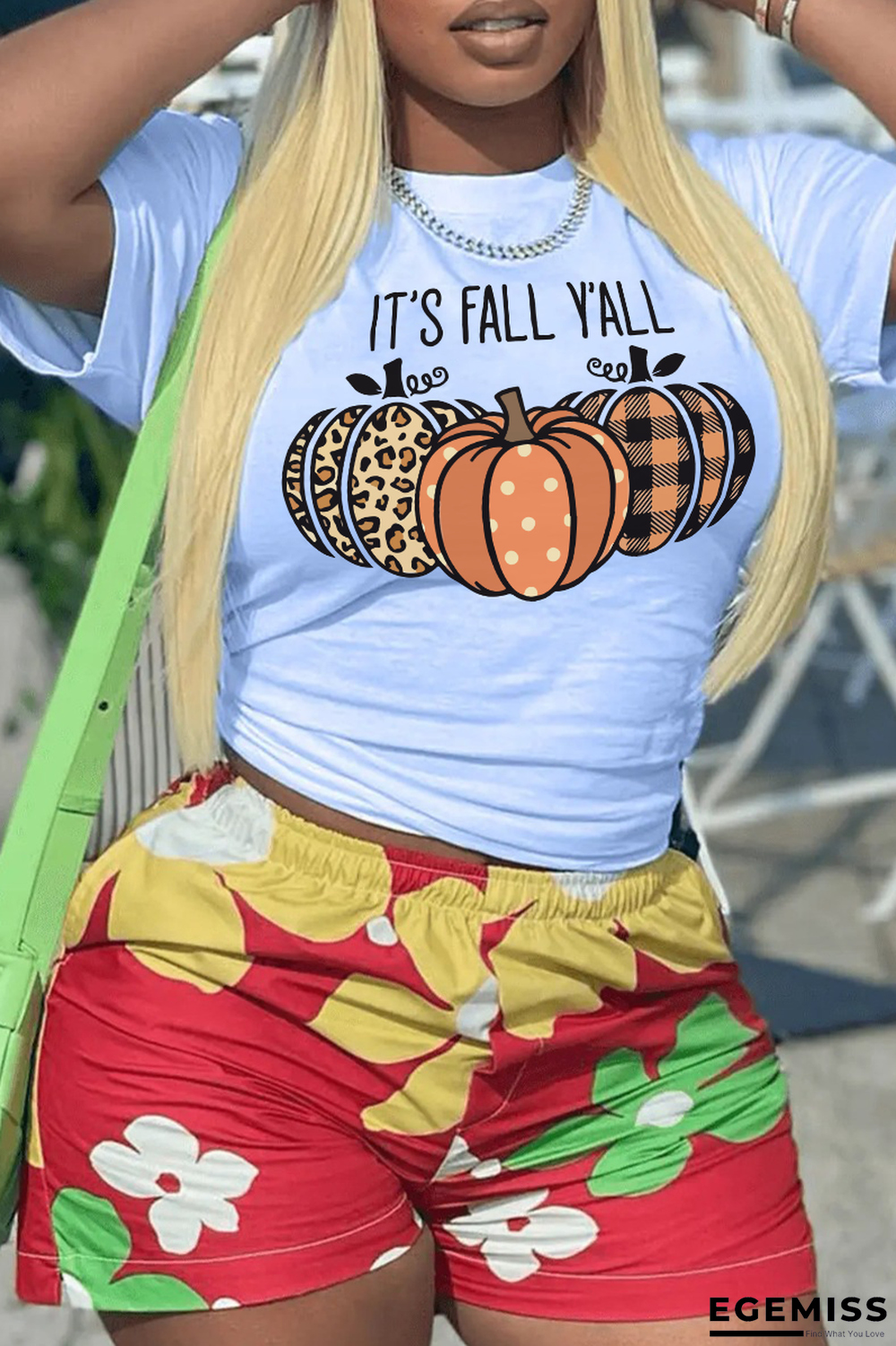 White Casual Vintage Print Patchwork Letter O Neck T-Shirts | EGEMISS