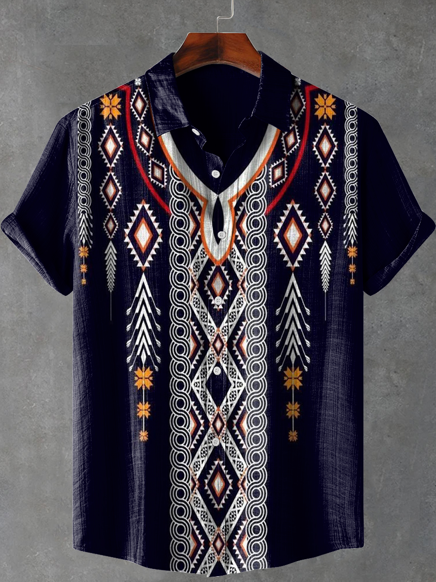 Africa Tribal Geometry Art Print Casual 100% Cotton Shirt