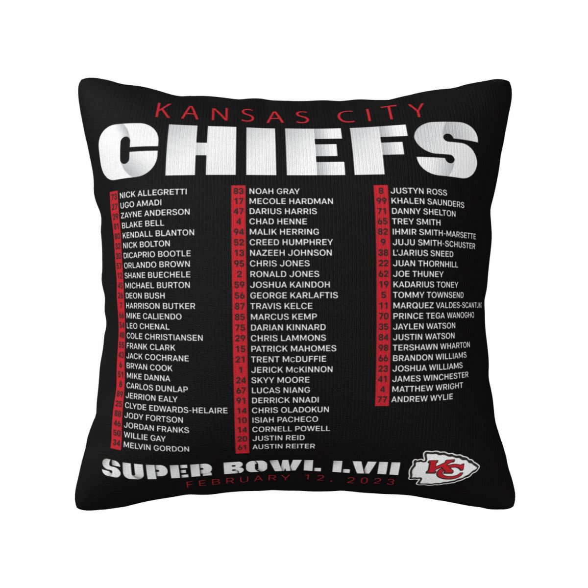 Kansas City Chiefs Super Bowl LVII Varsity Roster Pillow Covers 18x18 Inch