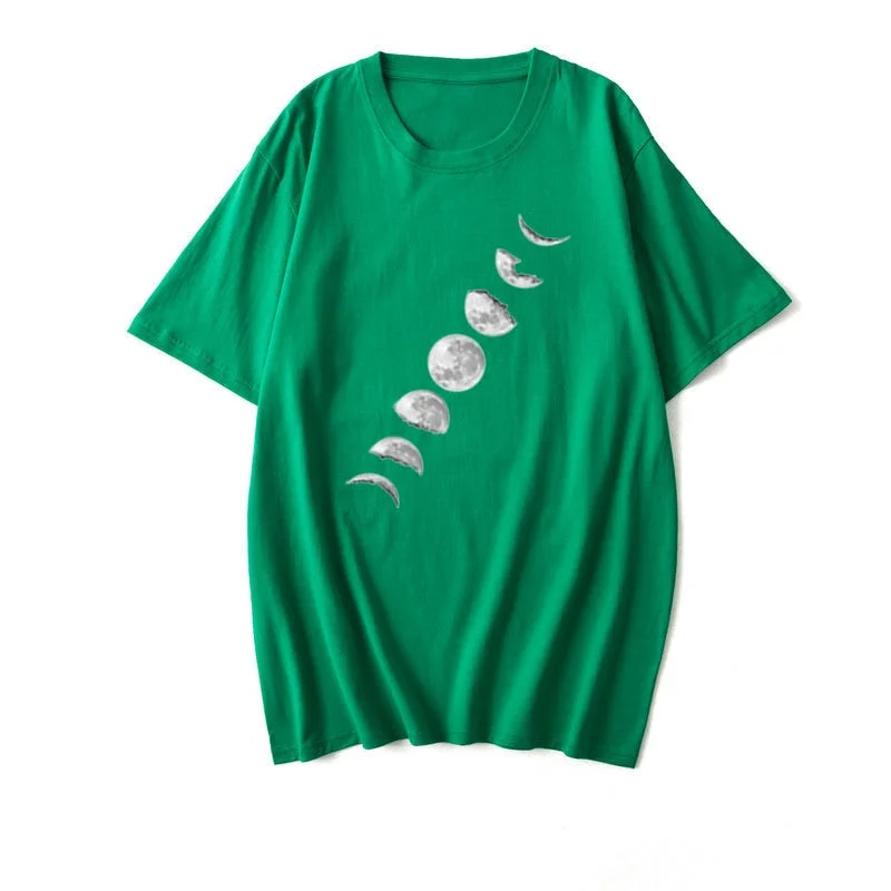Moon Print Cotton Summer T Shirt Women O Neck Graphic Tees Casual Plus Size 5XL T-shirt Womens Aesthetic Shirts Tops Free Ship