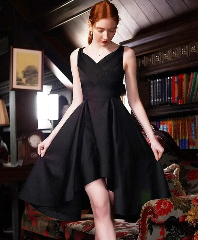 Stylish Black V Neck Irregular Short Prom Dress, Homecoming Dress