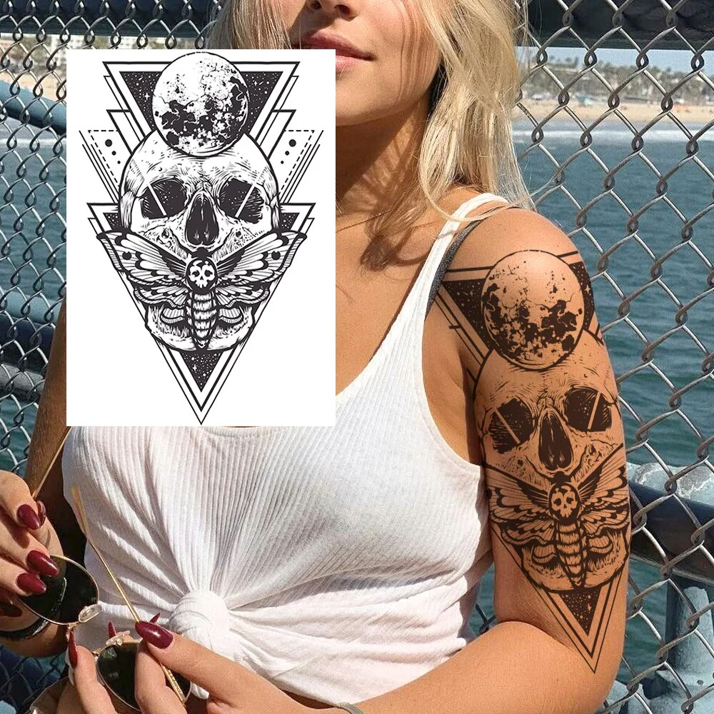 Geometric Skull Temporary Tattoos For Men Women Realistic Fake Wolf Gangster Tattoos Sticker Outer Space Planets Tatoos Washable