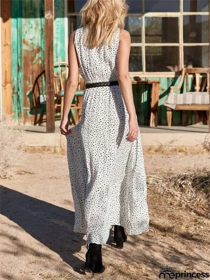 Bohemian V Neck Polka Dot Desert Flowy Dress for Women
