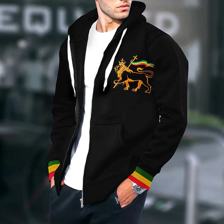 Wearshes Casual Reggae Lion Zipper Up Hoodie