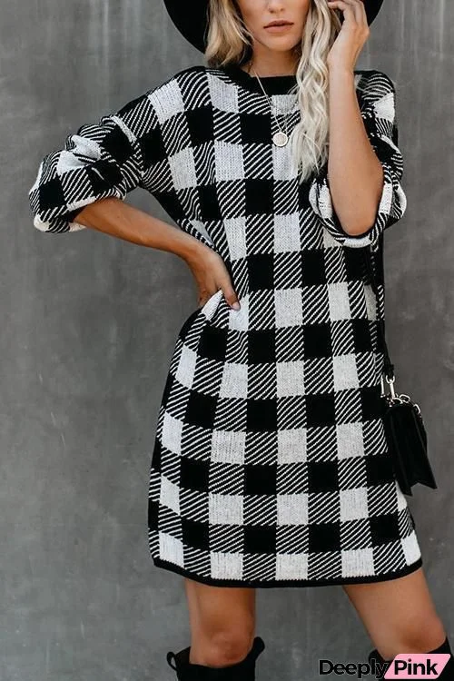 Plaid Long Sleeve Mini Dress