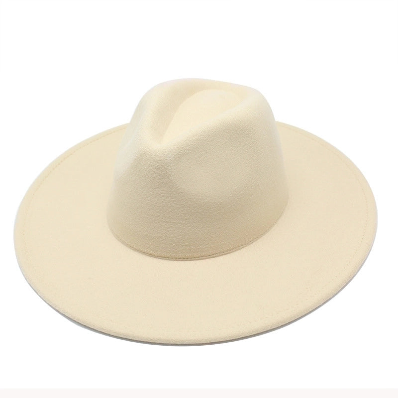 Unisex Elegant Solid Color Big Eaves Flat Eaves Fedora Hat