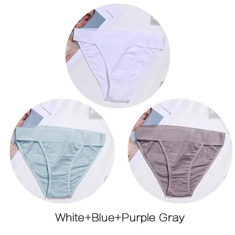 FINETOO 3Pcs/set Panties Women Cotton Underwear Female Sexy Lingerie Ladies Casual Brief Women Striped Underpants Intimates M-XL