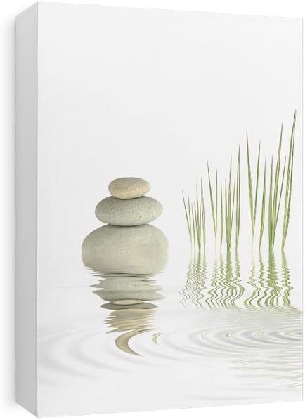 CafePress Canvas Wall Art Grey Stones and Bamboo Grass Ready to Hang for Living Room, Bedroom or Office 15x10