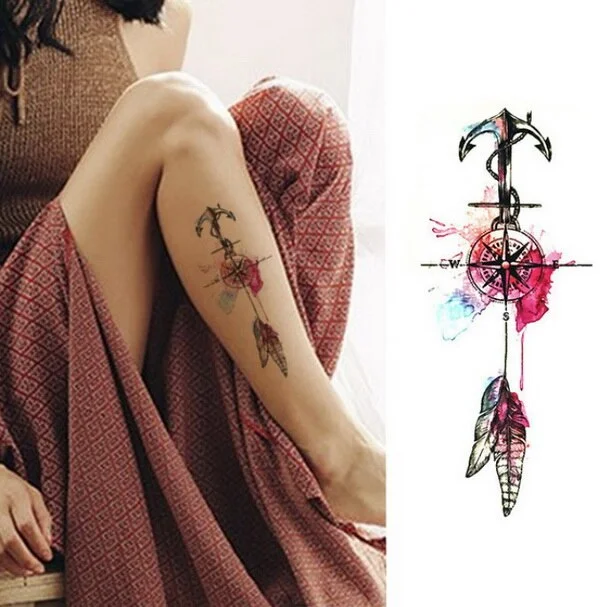 1pcs Watercolor cool henna rose flowers Temporary Body Tattoo Beautiful Shoulder thigh Back Body decor lace owl women body paint