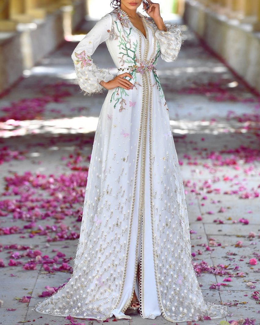 Gold Thread Butterfly Beaded Dress