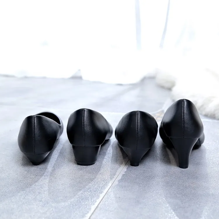 Yyvonne New White-Collar Low-Heeled Work Shoes Fashion Leather Coarse OL Single Shoes Vietnamese Side Trade Dress Women's Shoes
