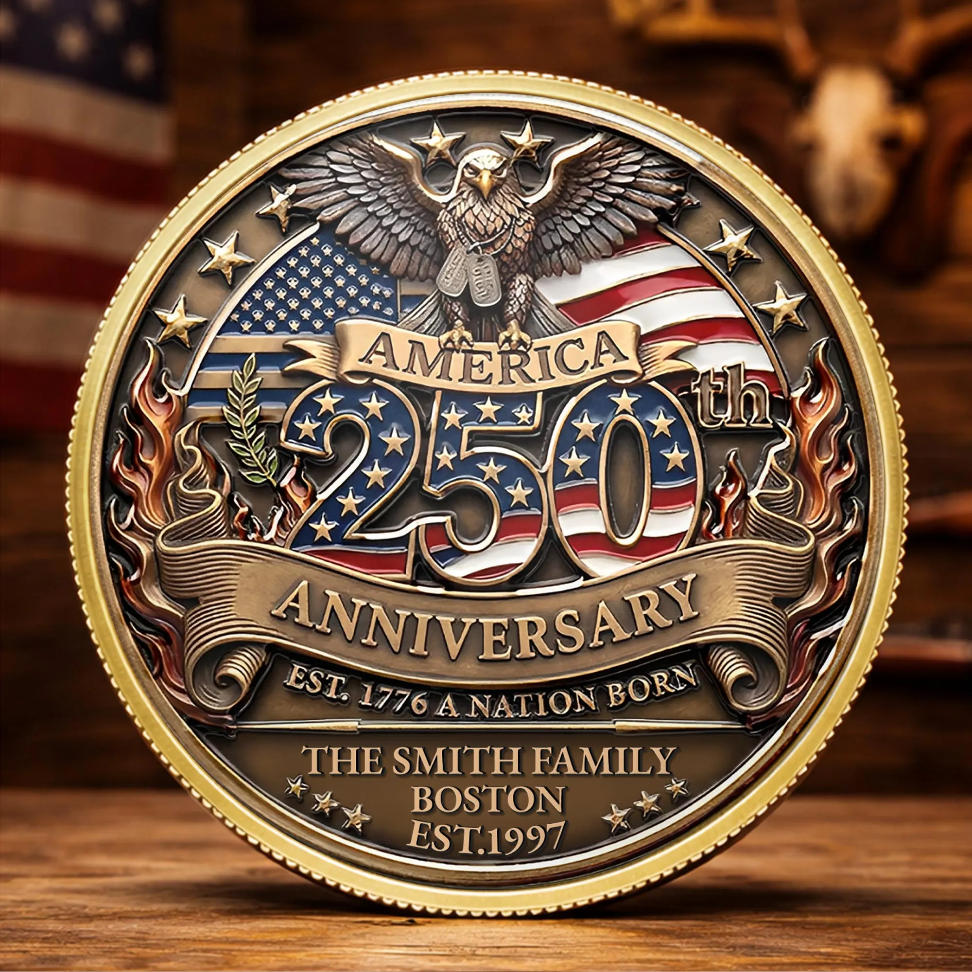 America 250th Anniversary A Nation Born Custom Family Eagle - Custom Commemorative Coin - INDE164_KCOIN
