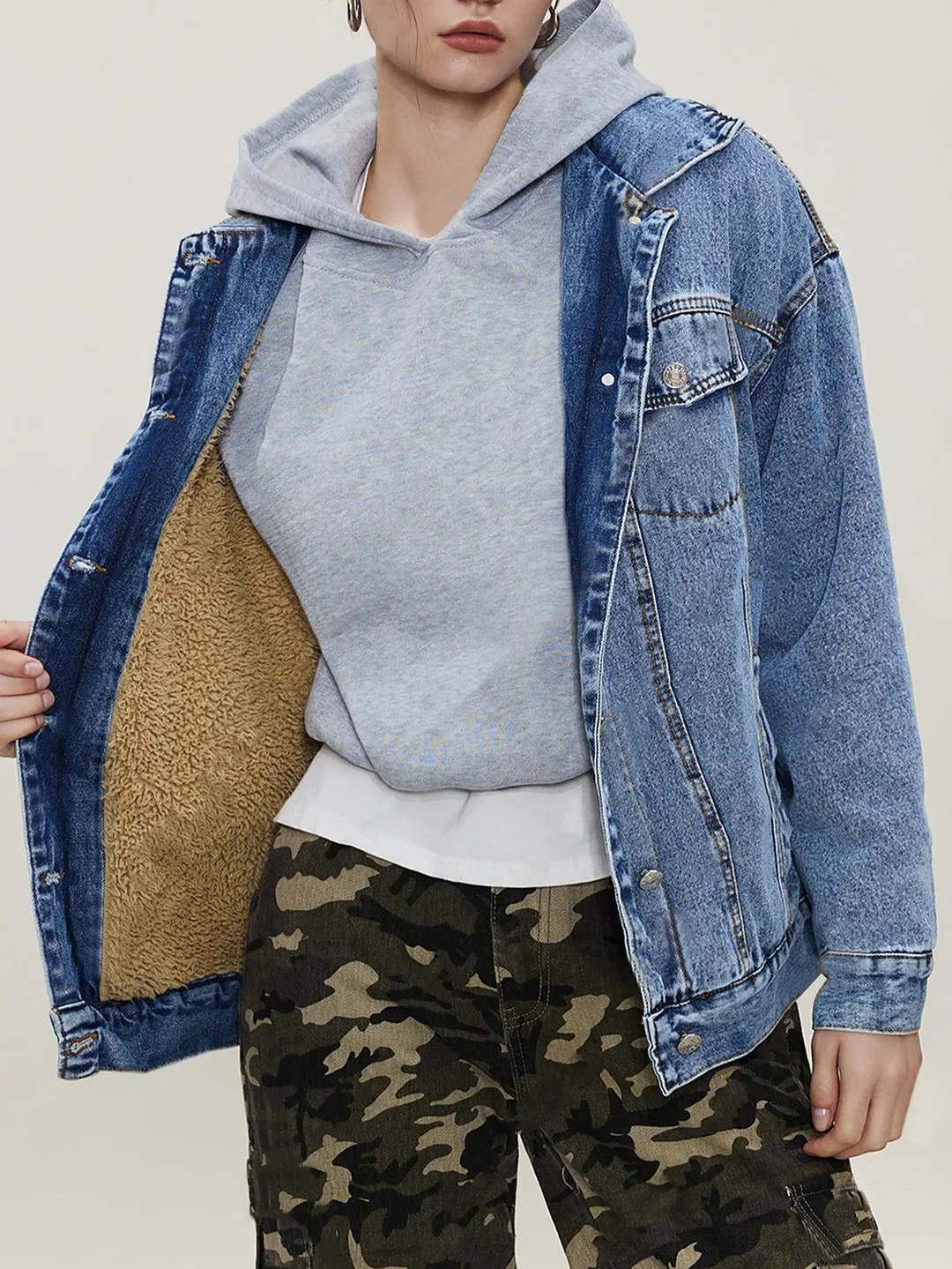 Women's INS New Loose Retro Fleece Denim Jacket