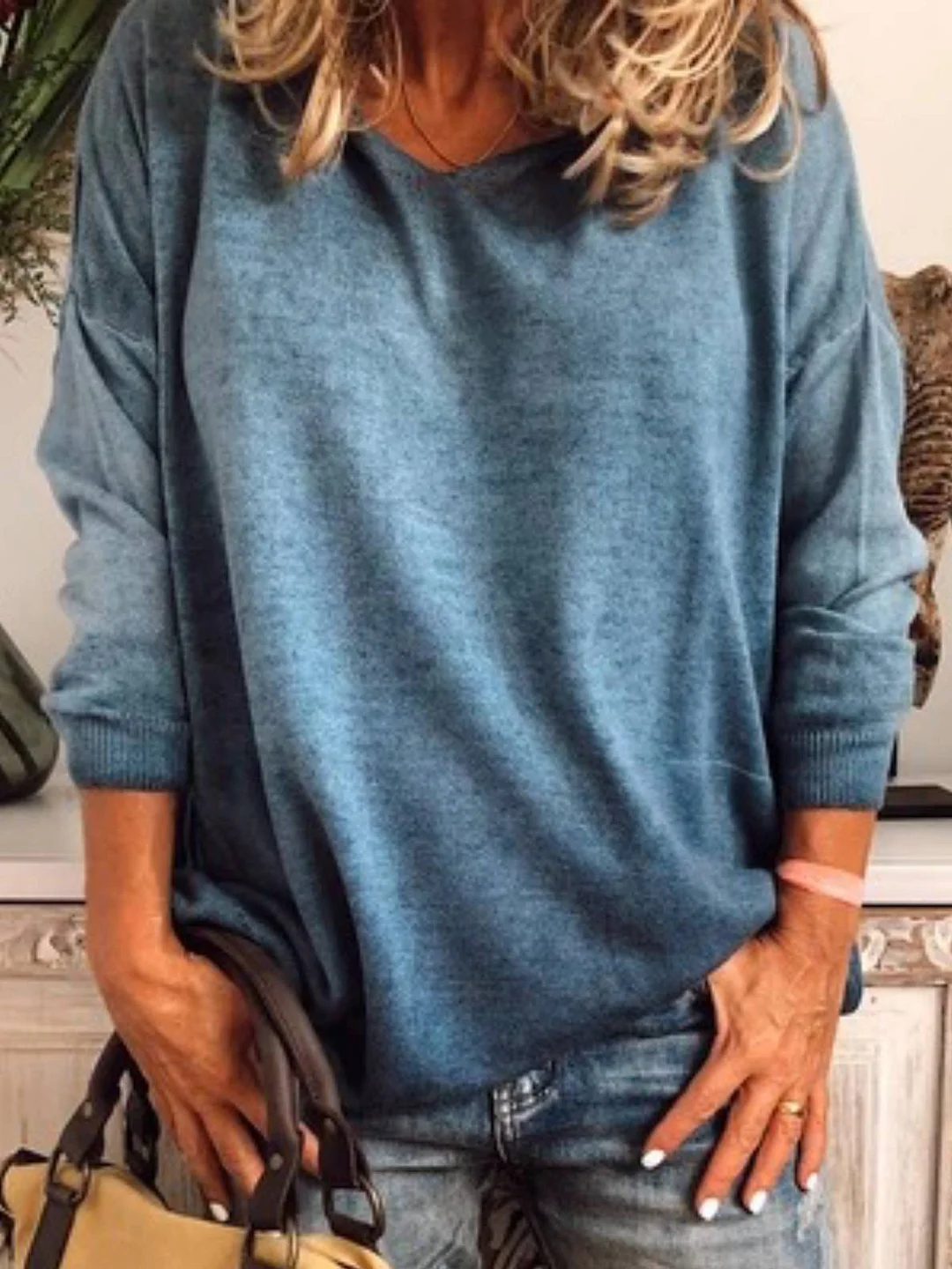 Grey Hoodie Long Sleeve Plus Size Sweater
