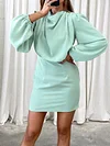 Urban Round-Neck Long Sleeve Ruffled Simple Mini Dress