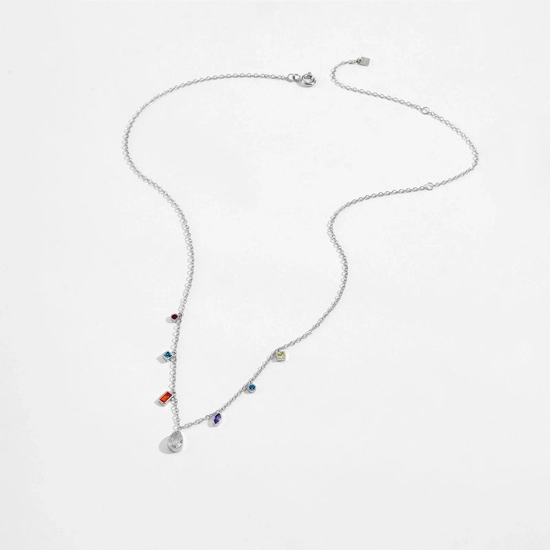 925 Sterling Silver Zircon Cable Chain Water Droplets Pendant Necklace