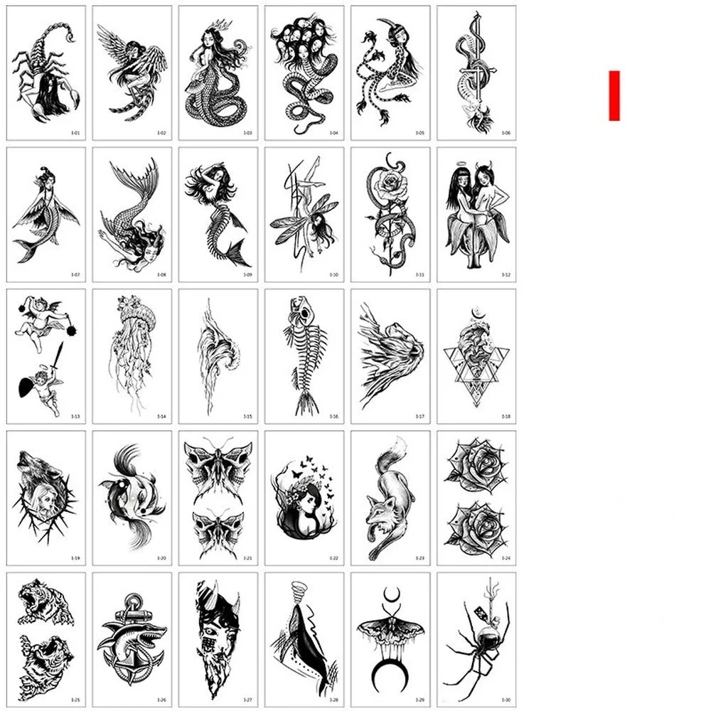 30pcs Ankle Black Line Body Art Flash Fake Waterproof Temporary Tattoos Women Arm Leg Chest Tatto Stickers Custom Flower Tatoos