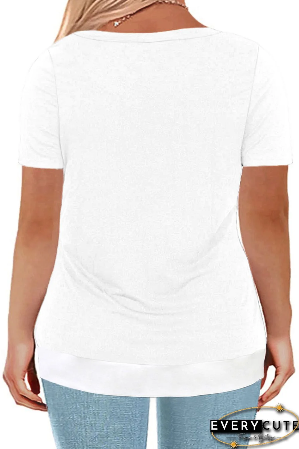 White Colorful Stripes Print Short Sleeve Plus Size Top