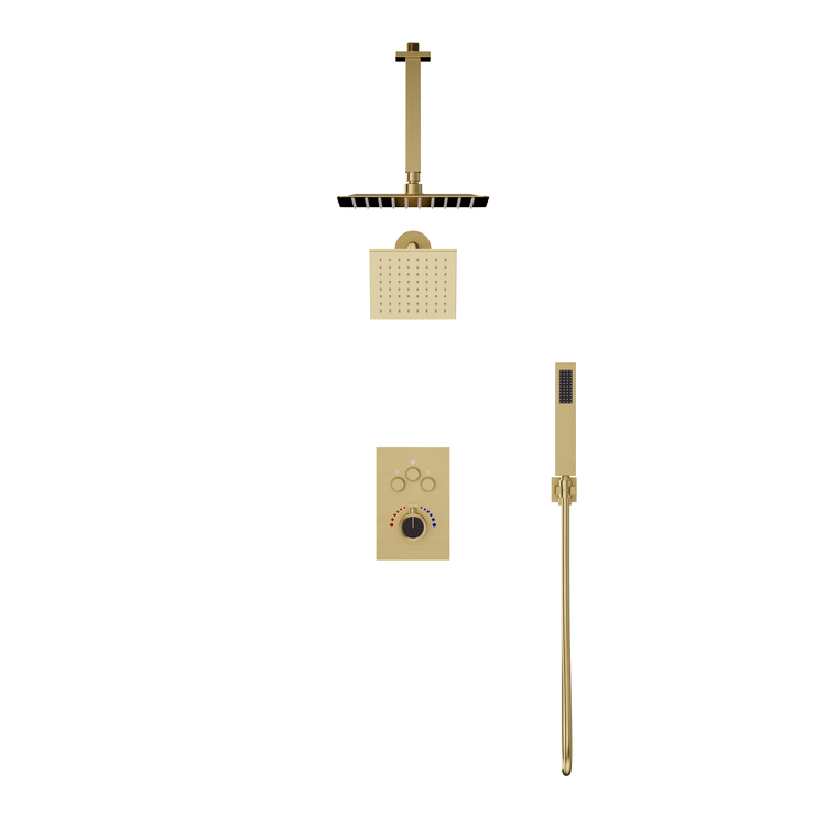 Ceiling-Mounted Brushed Gold Shower System with 12-Inch Rain