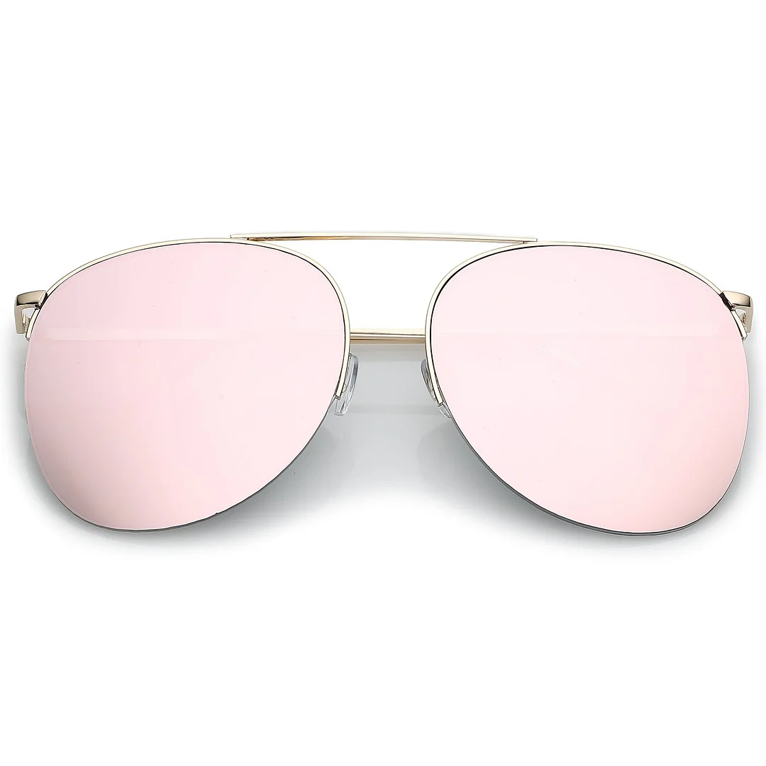 Oversize Semi-Rimless Metal Aviator glasses Crossbar Colored Mirror Flat Lens 61mm