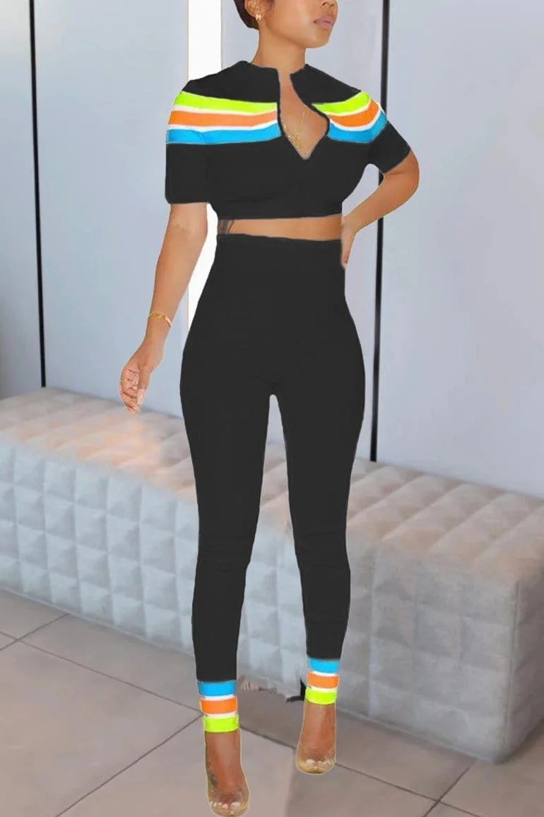 Casual Printing Zipper Two Piece