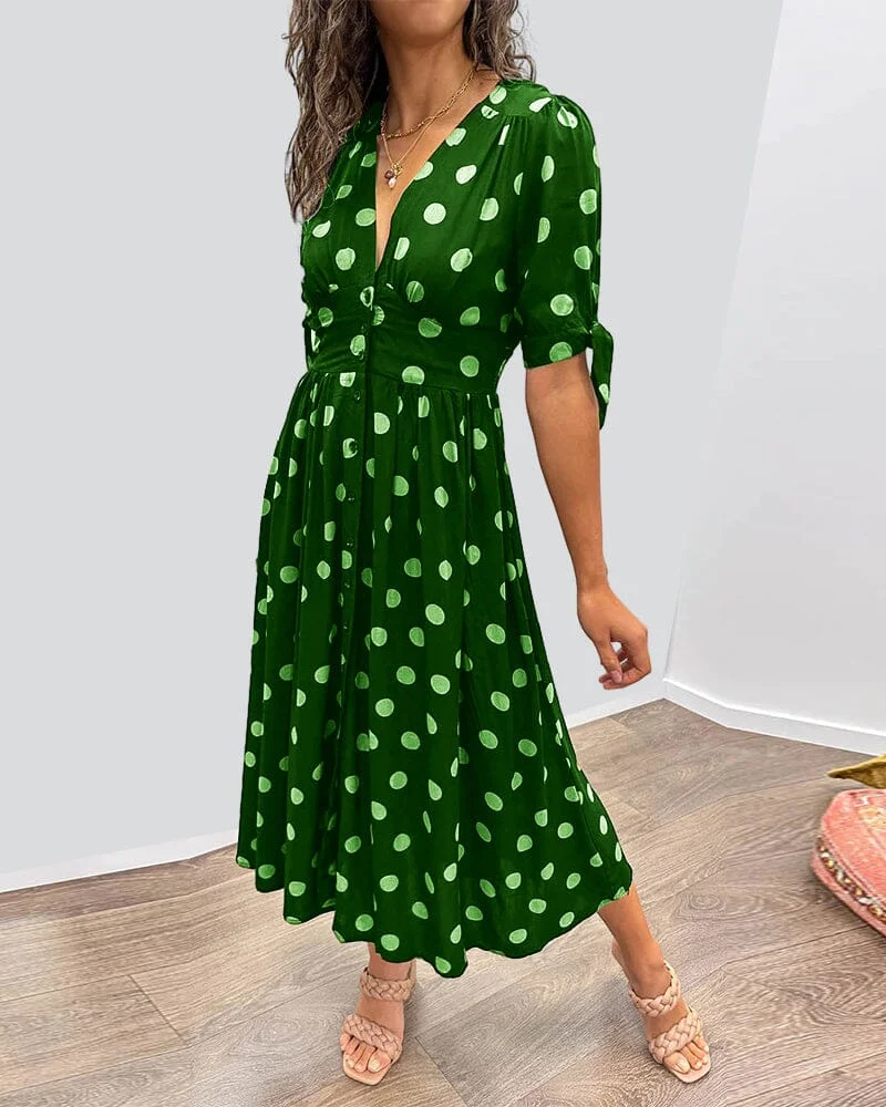 Fania - Polka Dots V-Neck Dress