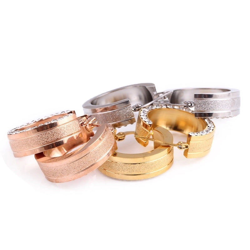 Fashion Round Titanium Steel Plating Rhinestones Earrings 1 Pair