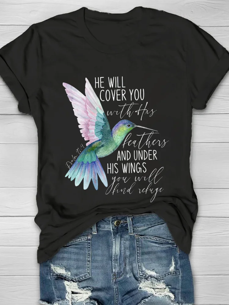 He Will Cover You With His Feathers Printed Crew Neck Women's T-shirt
