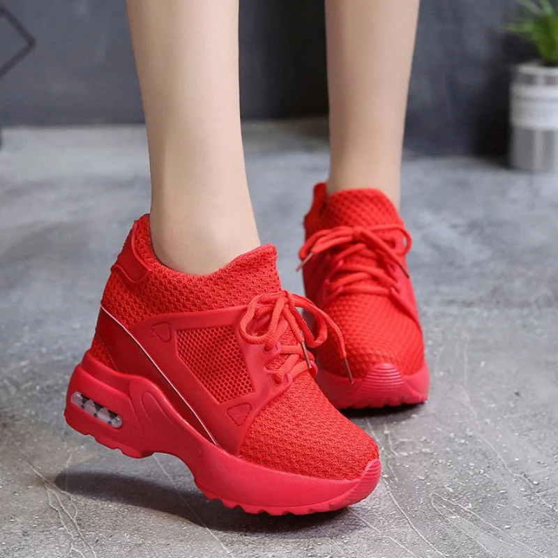 Women Platform Wedge Heels Casual Shoes Breathable Mesh High Heel Autumn Casual Shoes Height Increasing Woman Outdoor Shoes