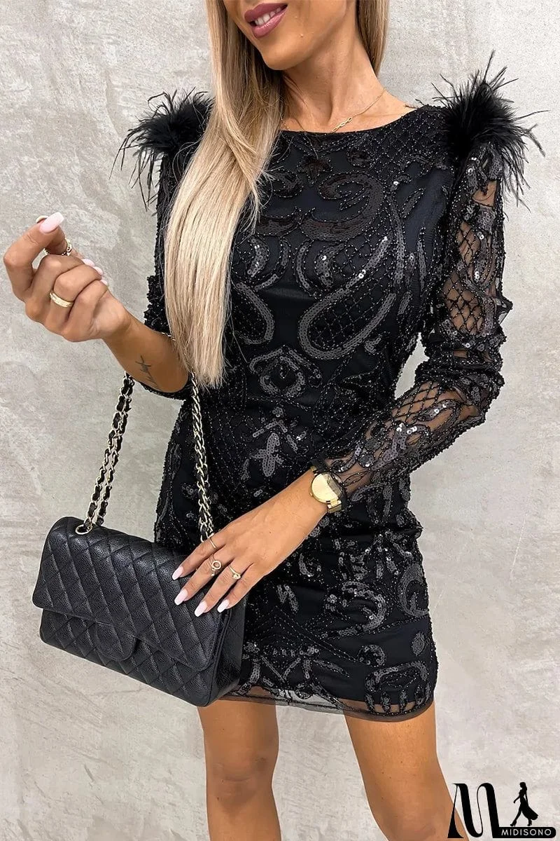 MidiSono - Celebrities Elegant Patchwork Embroidery Sequins O Neck Wrapped Skirt Dresses(3 Colors)