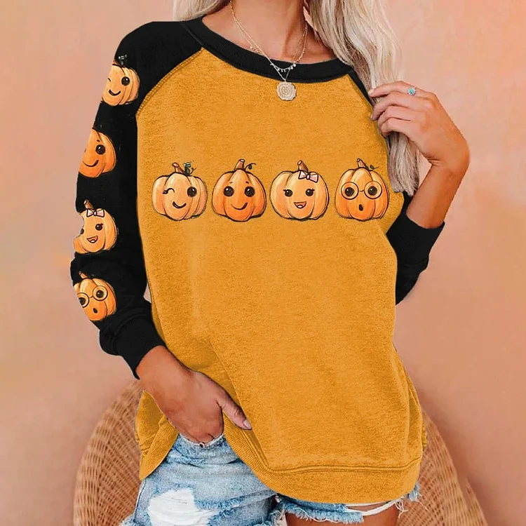 VChics Smiley Pumpkin Long Sleeve Sweatshirt
