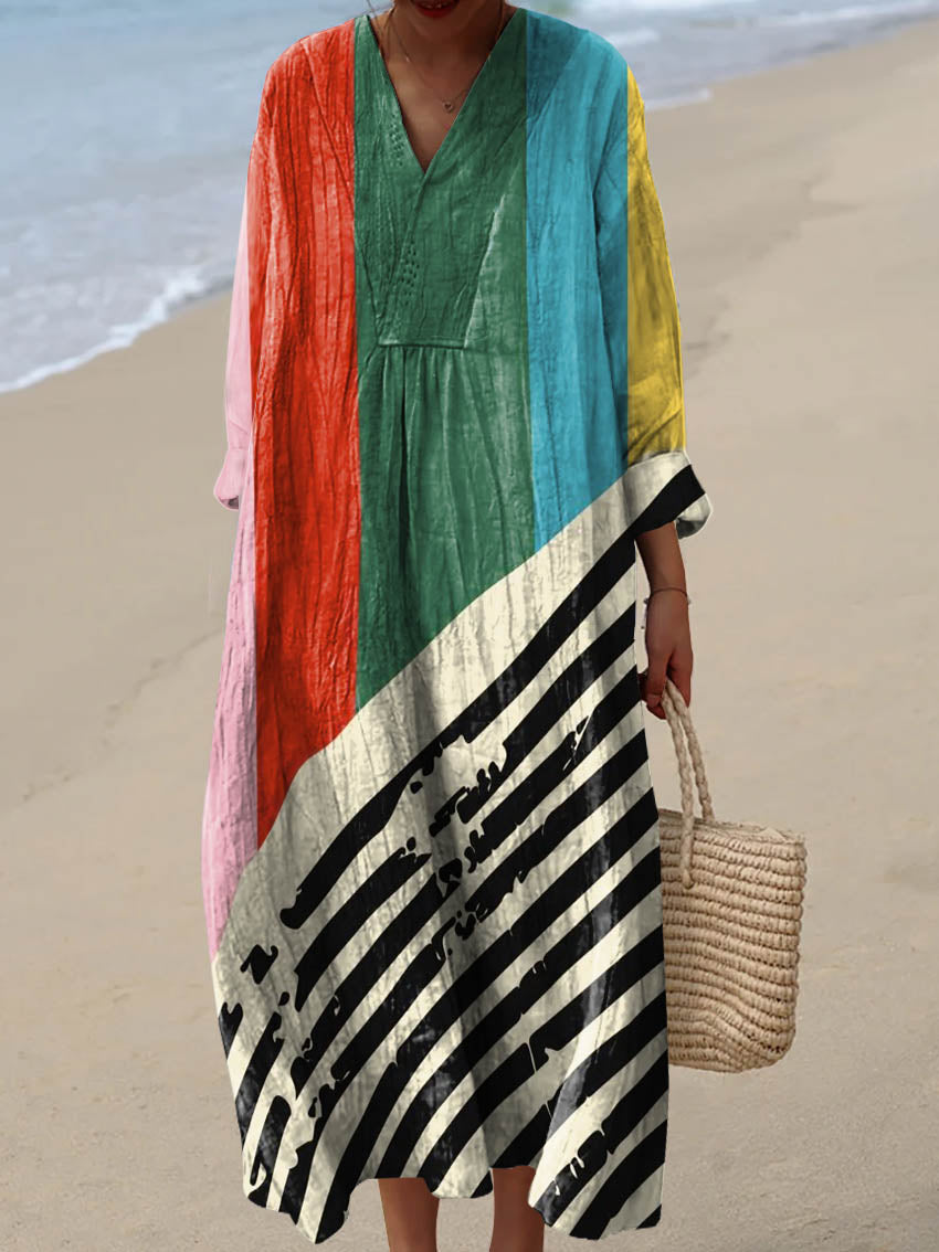 Women's Abstract Geometric Pattern Art Print Cotton Dress