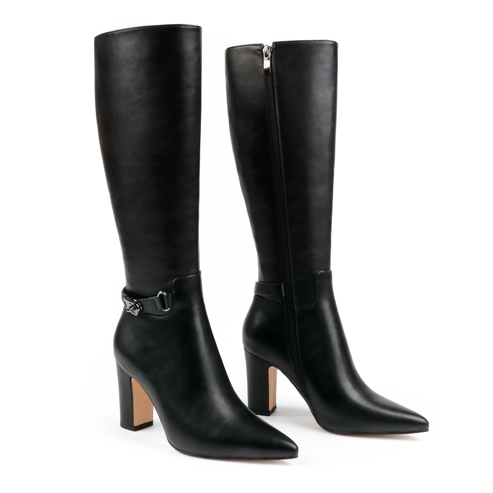 3.35" Women's Knee Boots Block Chunky Heels Zipper Fashion Sexy Boot-MERUMOTE