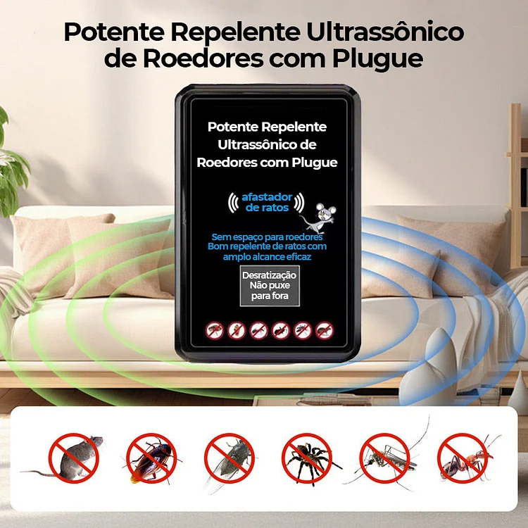 Potente Repelente Ultrassônico de Roedores com Plugue