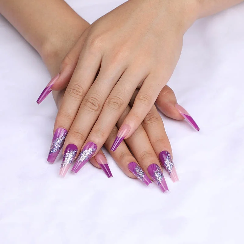 24pcs Khaki Dye Matte Frosted Fake Nails stiletto Dark Blue Color Pointed Head Long Style Wearable ABS Resin Finished Fingernail-Nail Inspo