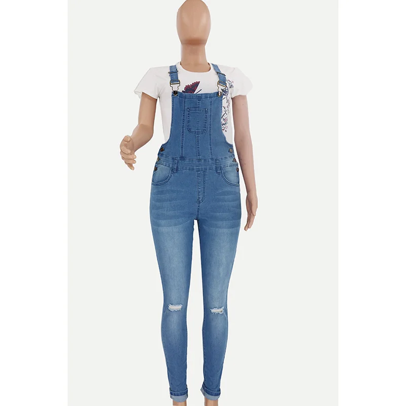 Wongn New Woman Ripped Denim Jumpsuit Fashion Casual Sling Pants Jeans Jumpsuit S-2XL Global Drop Shipping