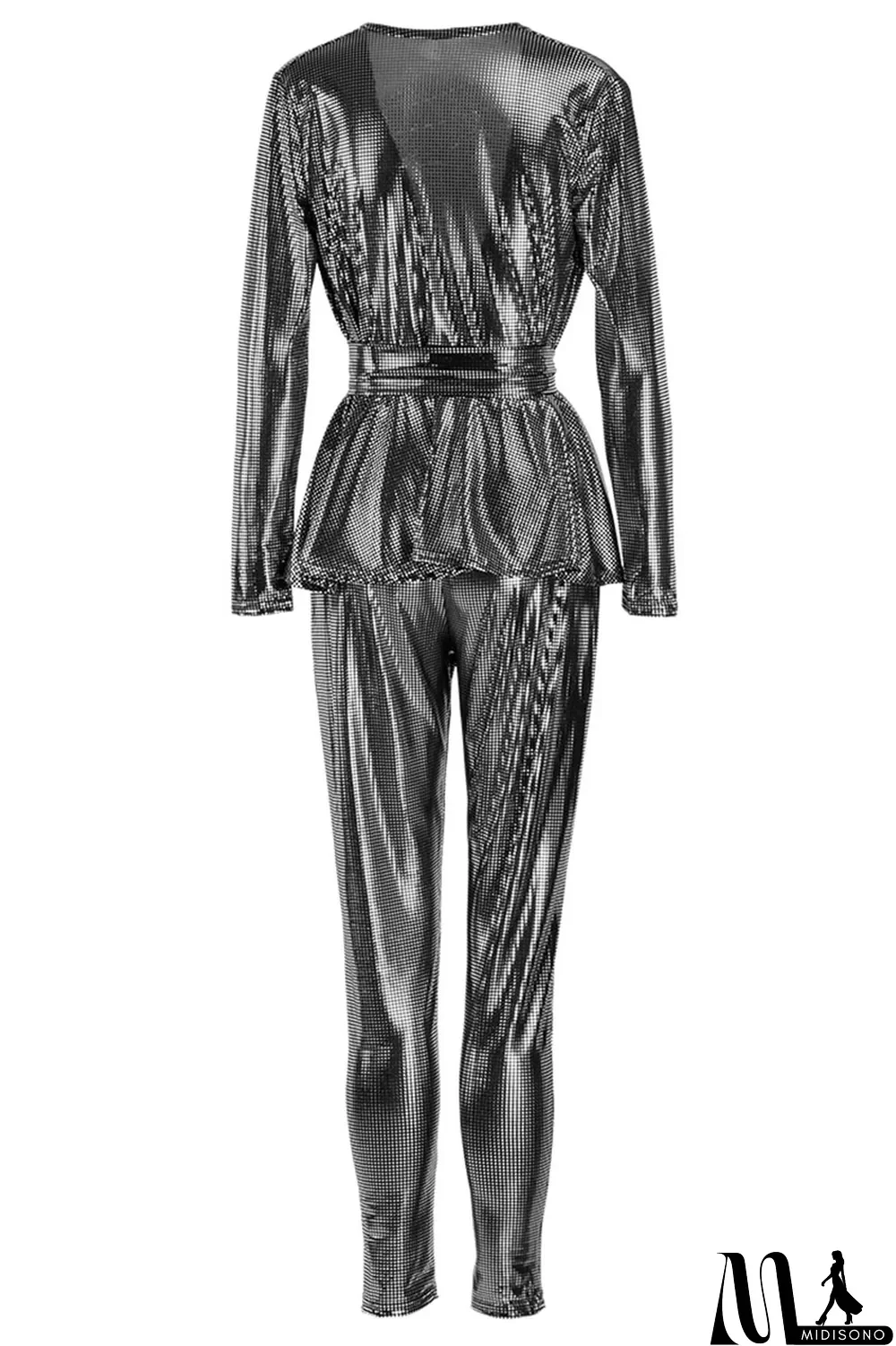 MidiSono - Black Fashion Slim Long-Sleeve V-Neck Two-Piece Set