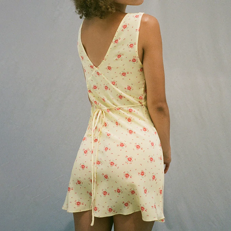 French Style Chic Elegant Floral Print Mini Dress