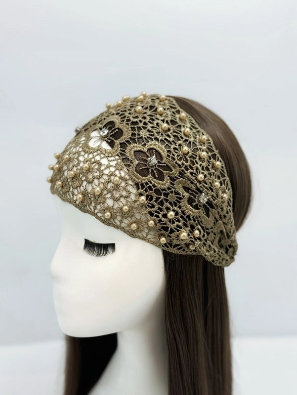 Women’s Casual Flower Cloth Hollow Out Inlay Rhinestones Pearl Hair Band