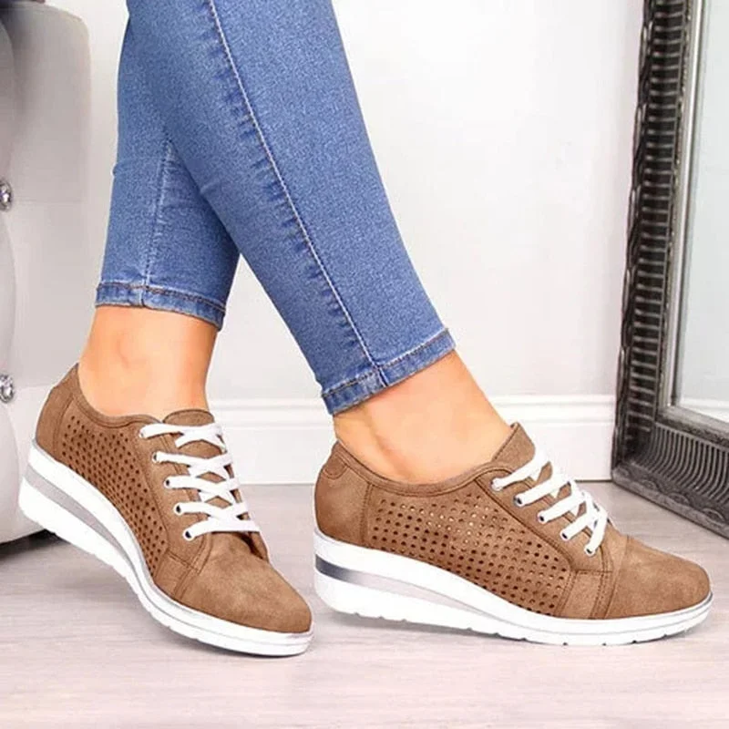Women Flats Shoes Female Hollow Breathable Mesh Casual Ladies Shoes For Slip On Flats Loafers Lace Up Shoes Woman Beach Tenis