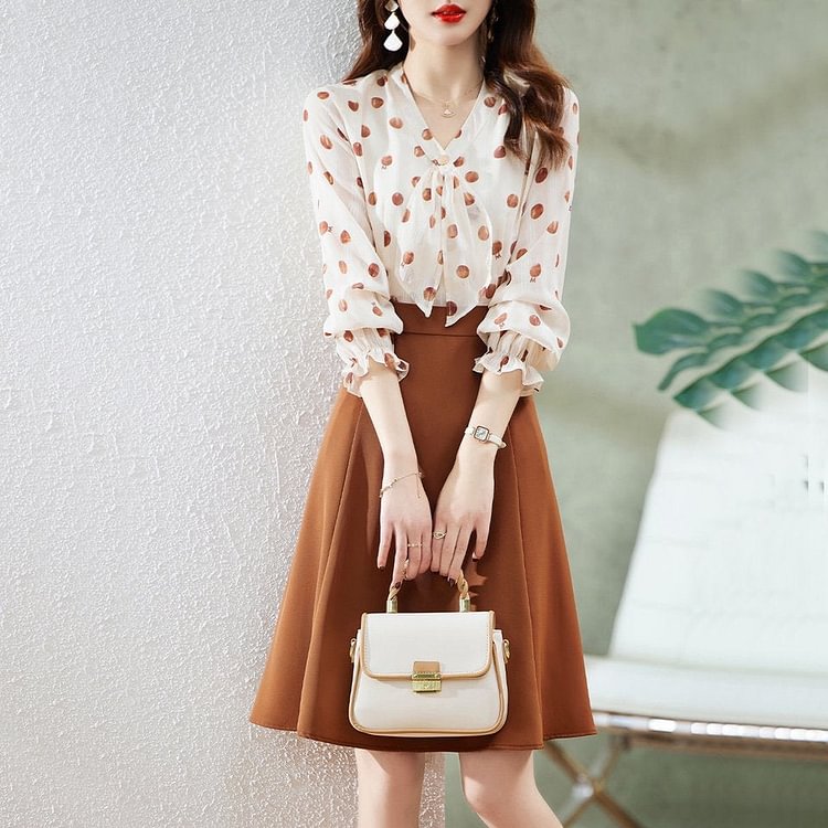 As Picture Polka Dots Elegant Long Sleeve A-Line Dresses