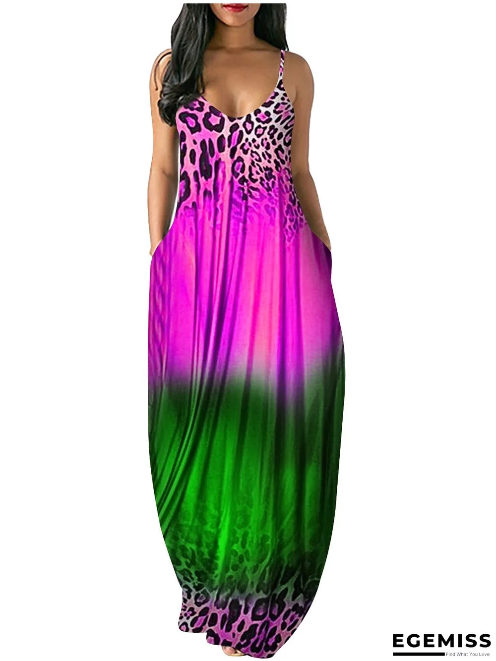 Casual Printed Dress Gradient Suspender Skirt Loose Skirt | EGEMISS