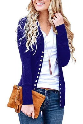 Churchf Churchf Hot Style Spring Wish Short Solid Color V-Neck Long Sleeve Button Cardigan Top