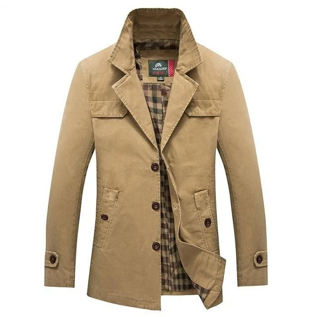 Men's Business Casual Long Cotton Trench Coat Jacket Men Winter Brand Classic Iconic Trench Breasted Overcoat