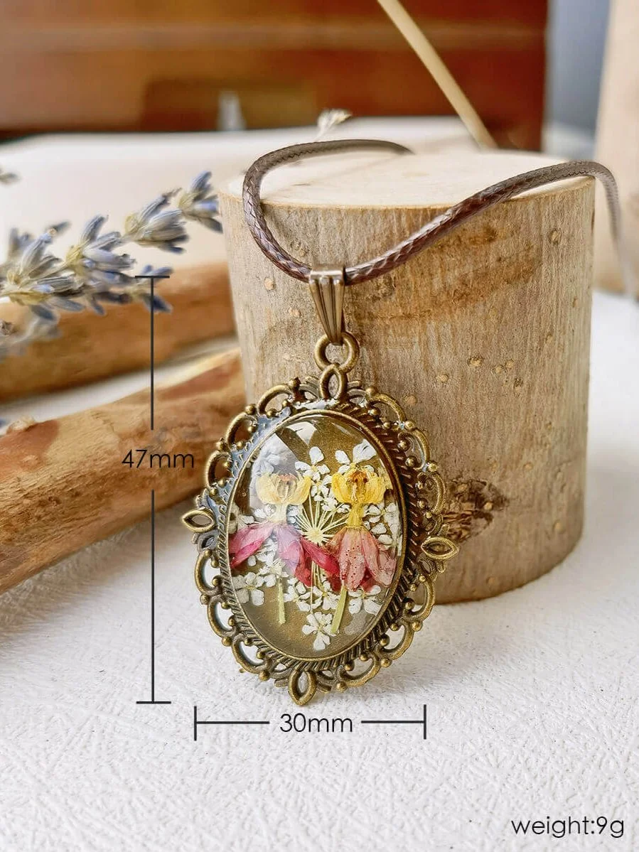 Gemini Dance Orchid Flower Round Vintage Necklace